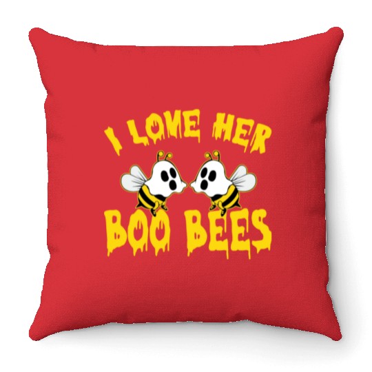 I Love Her Boo Bees Halloween Throw Pillows