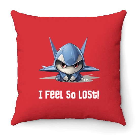Little Lost Cute F35 Fighter Plane Illustration Throw Pillows