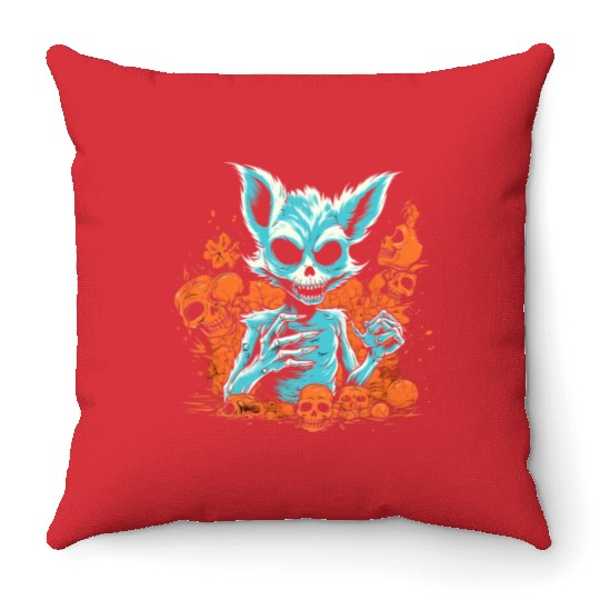 Halloween Fuchs Skeleton Throw Pillows