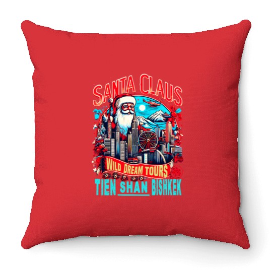 Santa Claus on an Adventure Travel World Tour Throw Pillows
