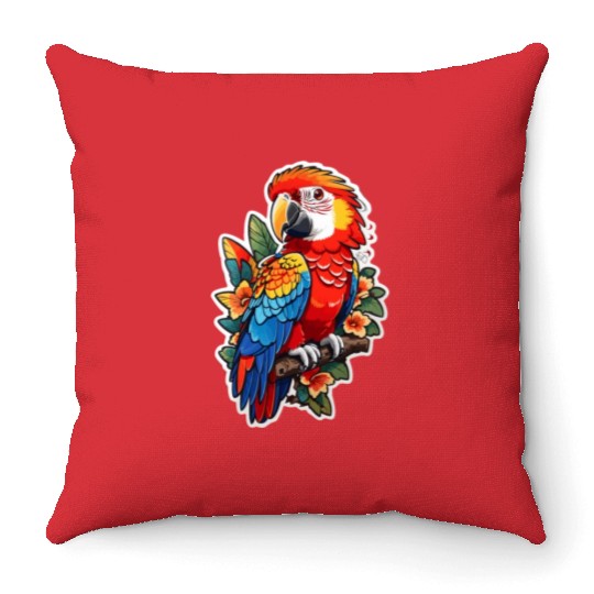 Scarlet Macaw Kawaii Throw Pillows