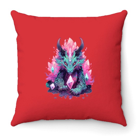 Kawaii Crystal Dragon Throw Pillows