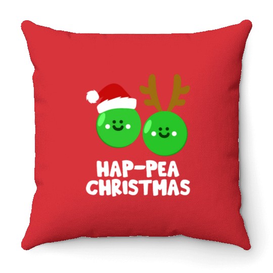 Hap-Pea Christmas Funny Vegetable Vegan Food Pun Throw Pillows