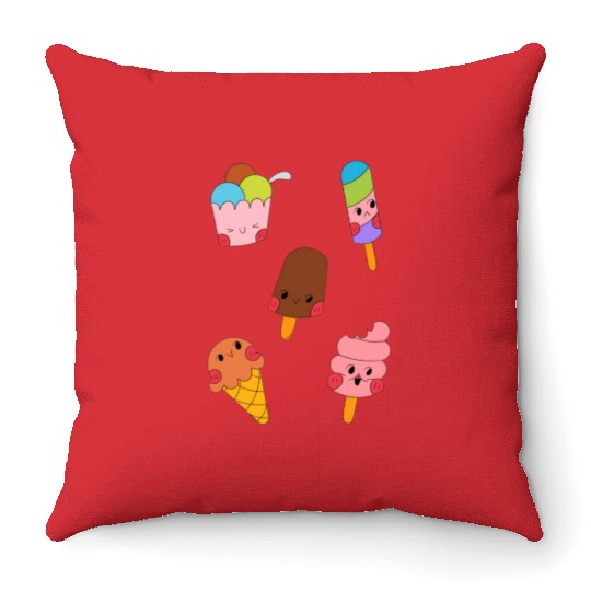 Cute Sweet Ice Cream Sticker Pack Throw Pillows