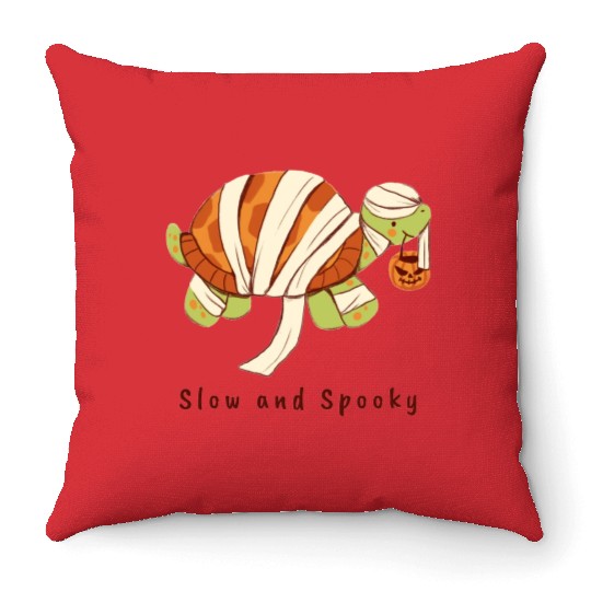 Slow And Spooky Halloween Spooky Mummy Tortoise Throw Pillows