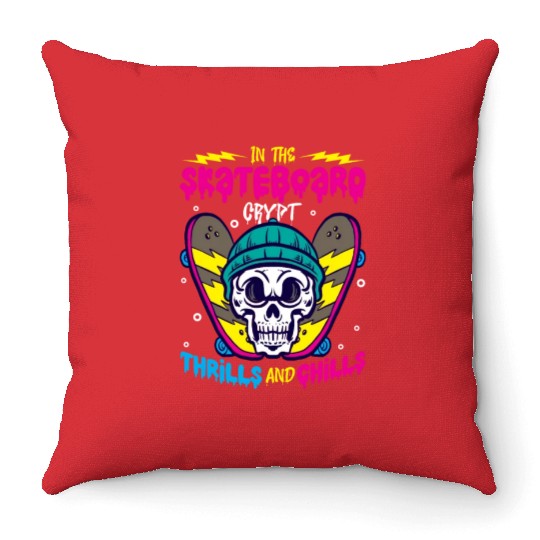 Spooky Horror Skateboarder Halloween Skateboarding Throw Pillows
