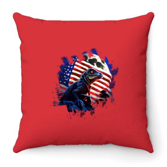 America lizard under Moon with American Flag Throw Pillows
