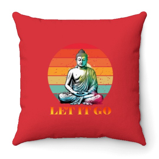 Let It Go, Yoga Buddhism Retro Throw Pillows