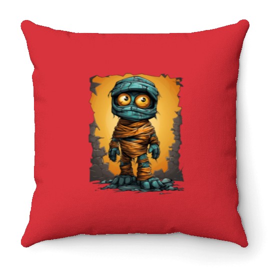 Halloween Spooky Cartoon Mummy Throw Pillows