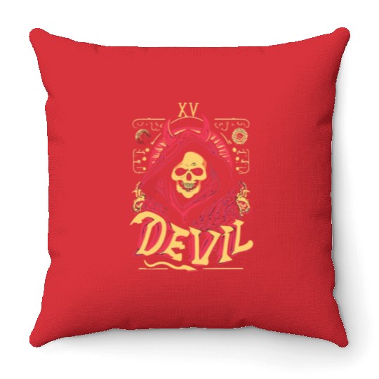 Devil Tarot Skeleton Halloween Occult Throw Pillows