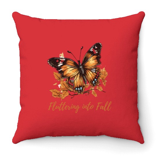 Fluttering into Fall Autumn design Throw Pillows