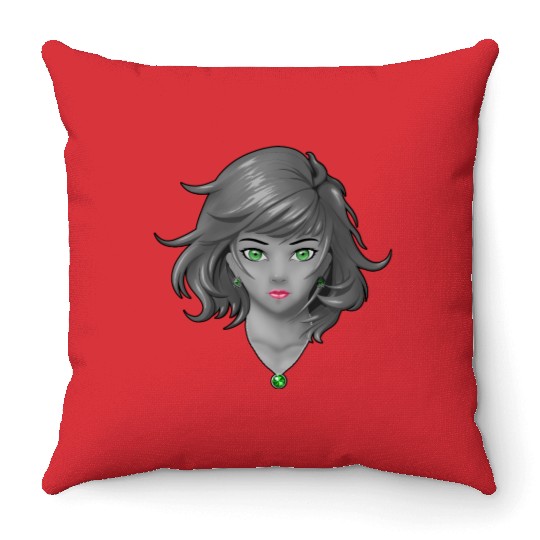 Anime girl with pretty jewelry Throw Pillows