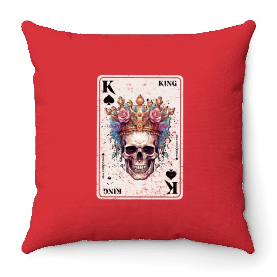 King on Spades Horror Halloween Card Game Creepy Throw Pillows