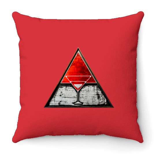 Red triangle shaped Road Sign with a glass big Throw Pillows