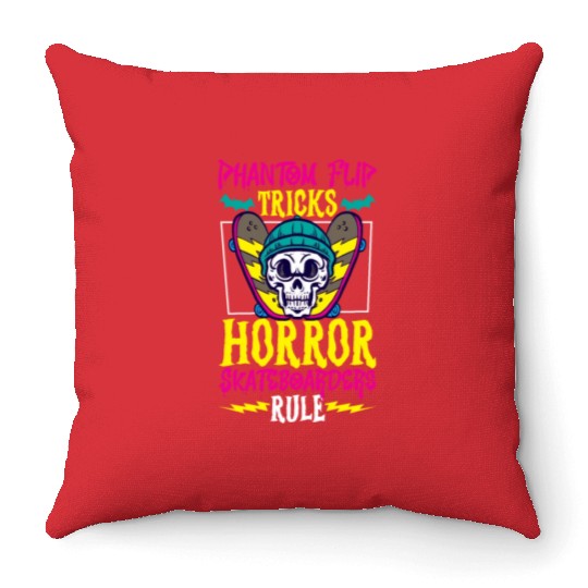Spooky Horror Skateboarder Halloween Skateboarding Throw Pillows