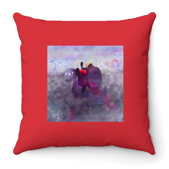 Mothman and Bessie the Lake Erie Monster's Vacay Throw Pillows