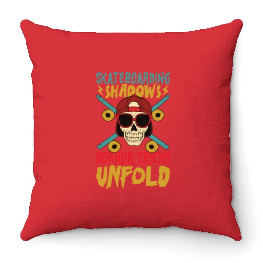 Spooky Horror Skateboarder Halloween Skateboarding Throw Pillows