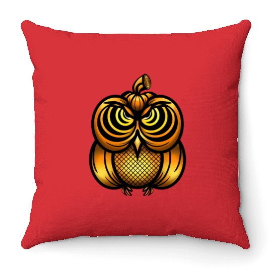 Halloween Pumpkin Owl design Throw Pillows