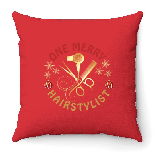 One Merry Hairstylist Love is in Hair Christmas Throw Pillows