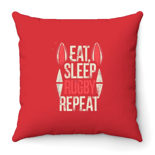 Eat Sleep Rugby Repeat Sports Typography Throw Pillows