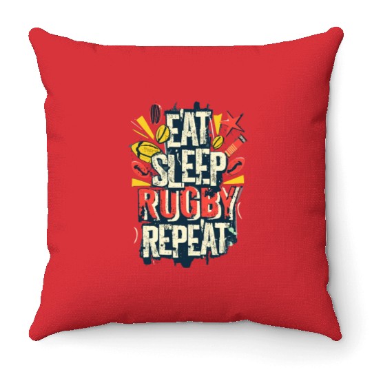 Eat Sleep Rugby Repeat Sport Typografie Throw Pillows