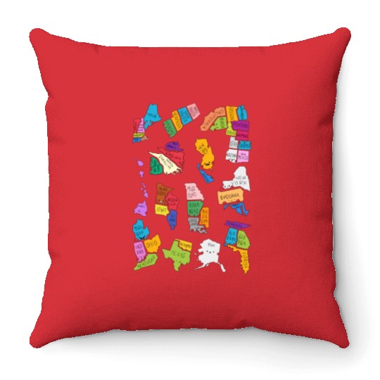 50 Cute US States Sticker Pack Throw Pillows
