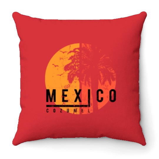 Artistic Cozumel Mexico Cool Palm Tree Vacation Throw Pillows