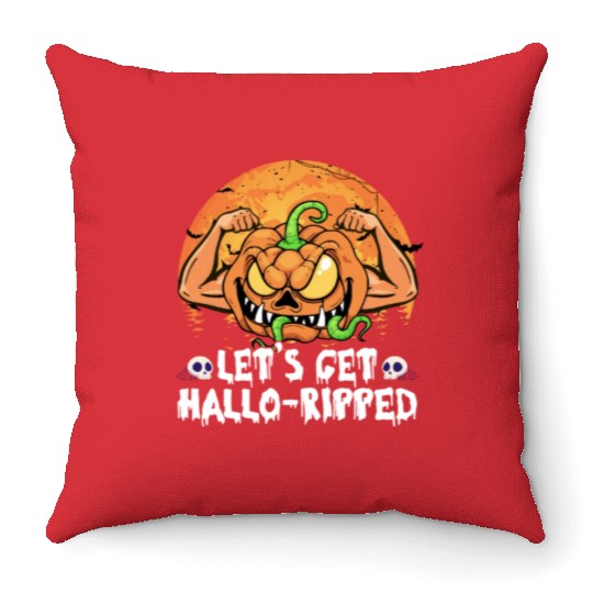 Lets Get Hallo Ripped Throw Pillows Funny Halloween