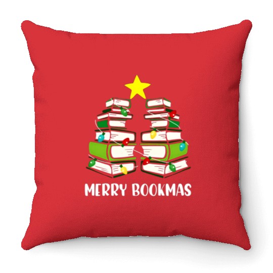 merry bookmas book reading lover librarian christm Throw Pillows