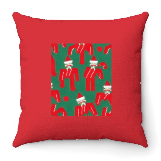 Ugly Red Santa Claus Candy Cane Pattern Throw Pillows