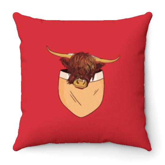 Scottish Highland Cow Pocket Design Throw Pillows