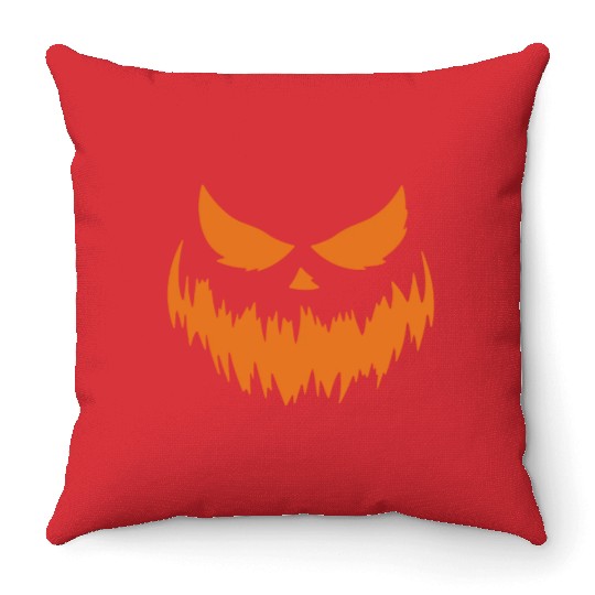 Jack O Lantern Scary Carved Pumpkin Face Halloween Throw Pillows