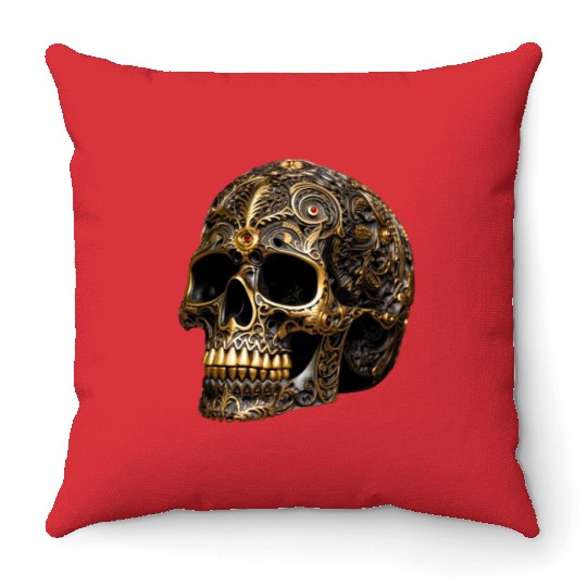 Golden Skull Throw Pillows