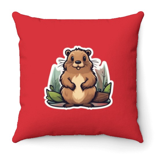 Eager Beavers Throw Pillows