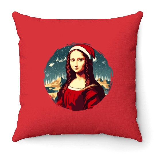 Mona Lisa Funny Christmas Art Throw Pillows