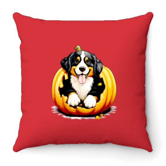 Halloween Bernese Mountain Dog Throw Pillows