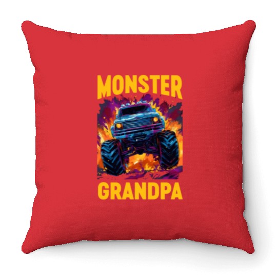 Monster Truck Grandpa Monster Grandad Retro Throw Pillows