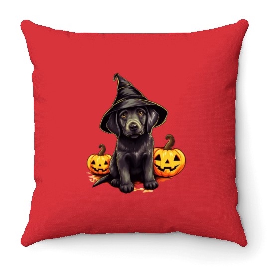 Treat Seeker: Dog Halloween Trick or Treat Throw Pillows