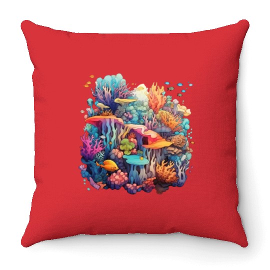 Coral Kaleidoscope: Nature's Mosaic Throw Pillows
