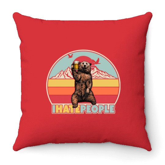 I Hate People Bear Throw Pillows