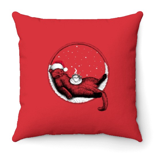 Paws and Hot Chocolate (Ink) Throw Pillows