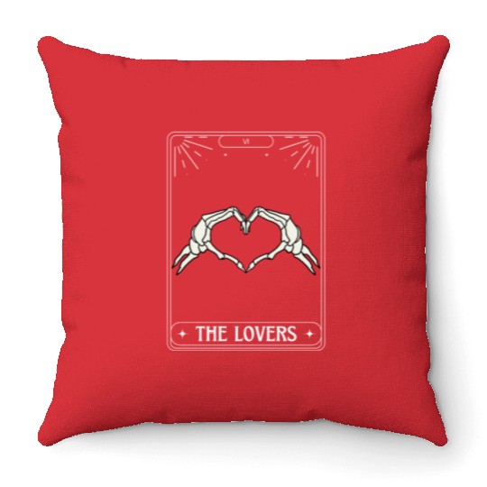 The Lovers Tarot Card Got Skeleton Skull Halloween Throw Pillows
