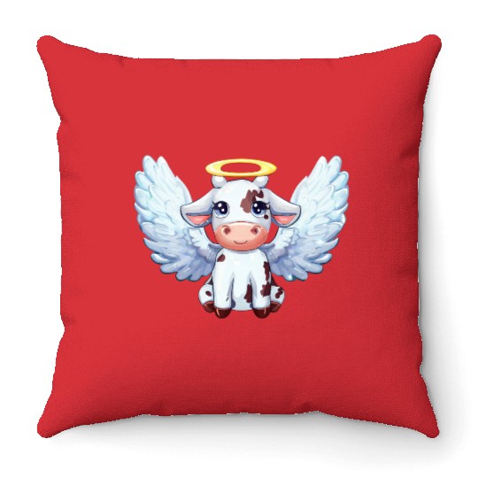 cow angel wings farm halo Throw Pillows