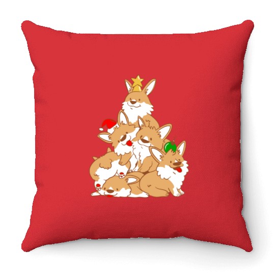Corgi Dog Christmas Tree Animals Lover Xmas Throw Pillows