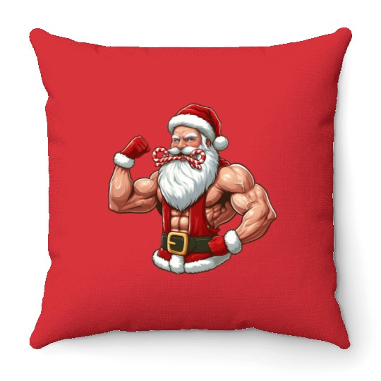 Muscular Santa Fit for the holidays Throw Pillows
