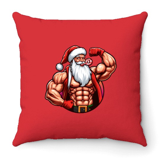 Muscular Santa Fit for the holidays Throw Pillows