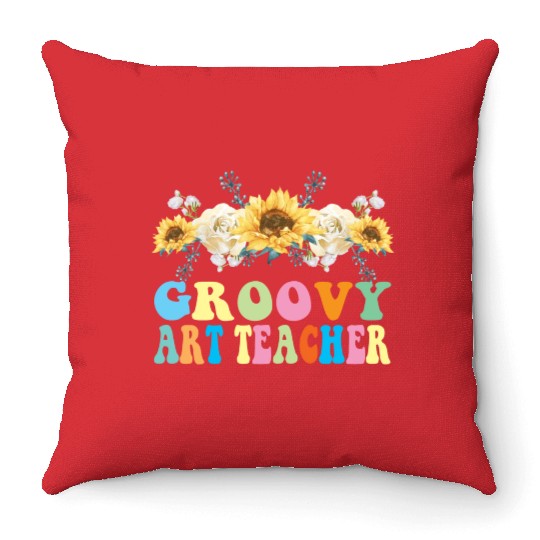 Groovy Art Teacher Flower Gift Throw Pillows