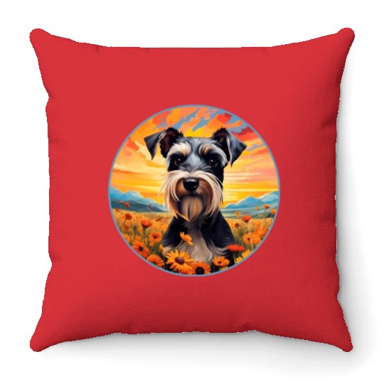 Miniature Schnauzer Mountain Flower Cute Colorful Throw Pillows