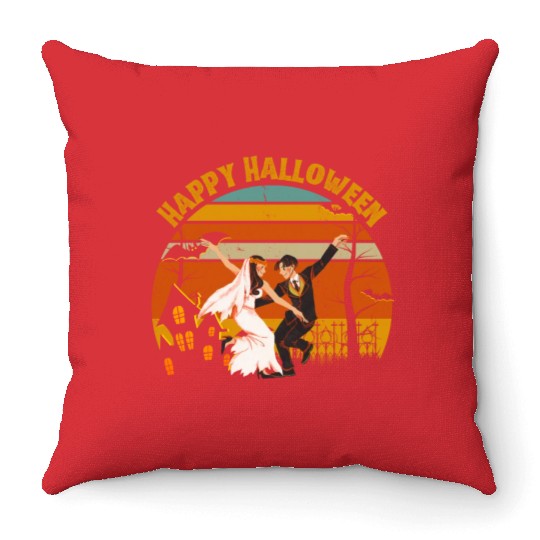 Happy Halloween. Spooky Ghost Skeleton Zombie Witc Throw Pillows