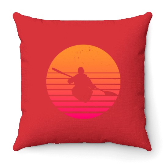 Kayaking Retro Canoeing Sailing Boat Throw Pillows